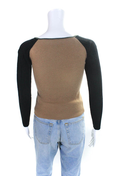 D. Exterior Womens V Neck Rib Color Block Sweater Beige Green Black Size Small