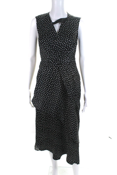 Jason Wu Women's V-Neck Sleeveless Black Polka Dot Midi Dress Size 4