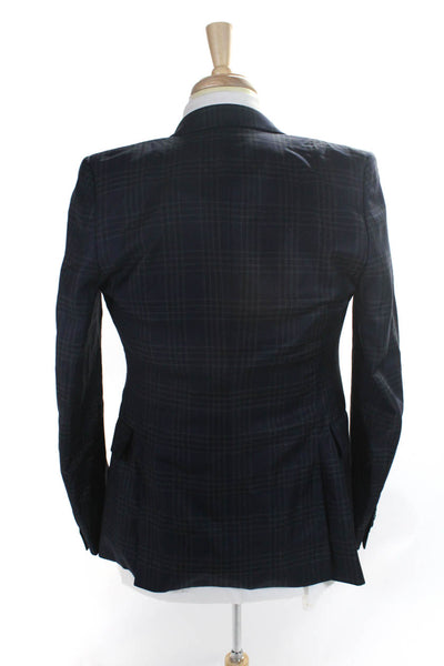 Paul Smith Men's Long Sleeves Line Two Button Navy Plaid Jacket Size 36