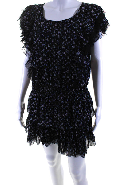 Love Shack Fancy Womens Silk Floral Print Ruffled Drop Waist Dress Black Size S
