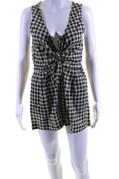 Zimmermann Womens Cotton Check Print Tied Knot Cut-Out Romper Yellow Size 1