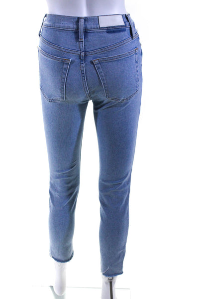 Redone Womens Cotton Buttoned Skinny Leg Distress Hem Jeans Blue Size EUR24