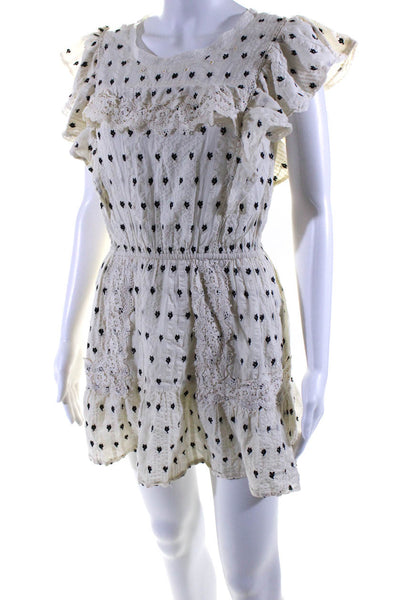 Love Shack Fancy Womens Cotton Striped Floral Print Ruffled Dress Beige Size 2XS