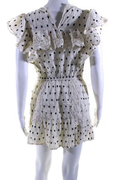 Love Shack Fancy Womens Cotton Striped Floral Print Ruffled Dress Beige Size 2XS