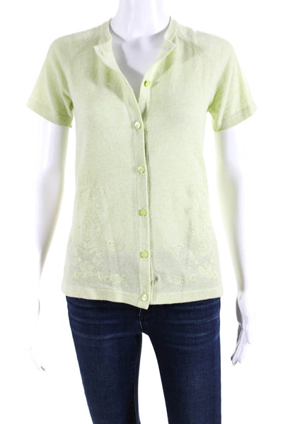 Escada Womens Short Sleeve Embroidered Button Up Cardigan Light Green Size EU 36