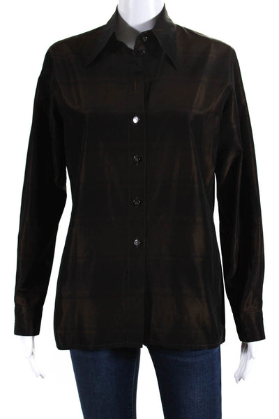 Escada Womens Long Sleeve Taffeta Button Up Shirt Blouse Brown Size EU 34