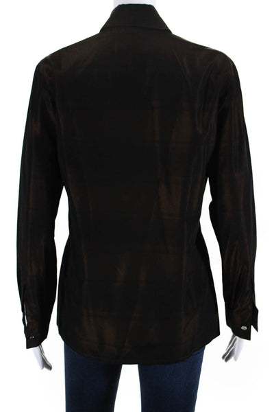 Escada Womens Long Sleeve Taffeta Button Up Shirt Blouse Brown Size EU 34