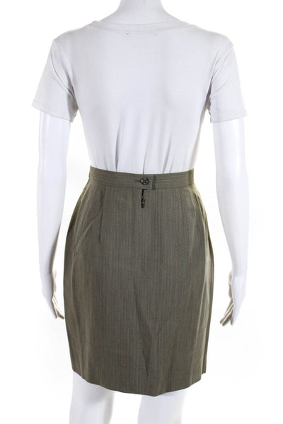 Escada Womens Herringbone Knee Length Pencil Skirt Olive Green Wool Size EU 38