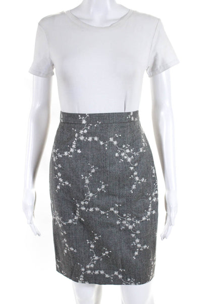Escada Womens Embroidered Floral Knee Length Pencil Skirt Gray Wool Size EU 38
