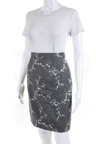 Escada Womens Embroidered Floral Knee Length Pencil Skirt Gray Wool Size EU 38