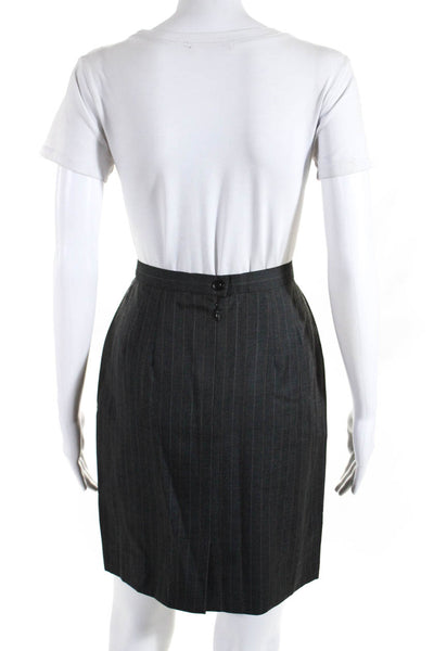Escada Womens Pinstripe Knee Length Pencil Skirt Gray Beige Wool Size EU 38