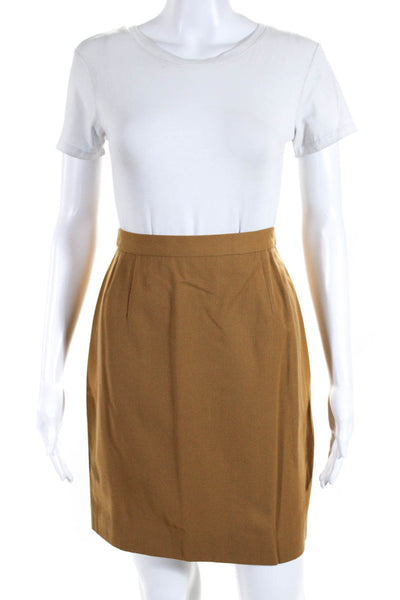 Escada Womens Lined Twill Knee Length Pencil Skirt Tan Wool Size EU 38