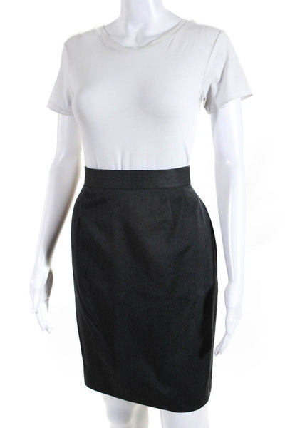 Escada Womens Knee Length Sateen Pencil Skirt Dark Gray Wool Size EU 36
