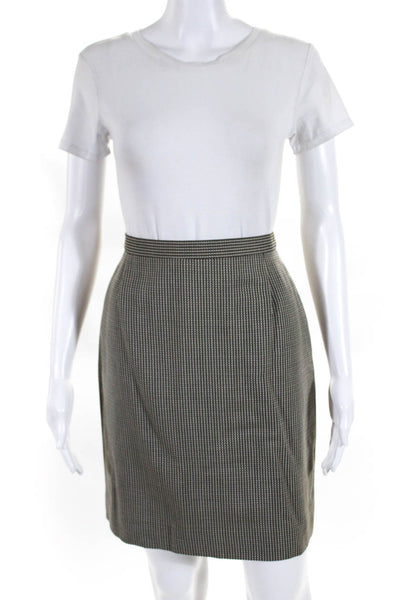 Escada Womens Striped Knee Length Pencil Skirt Olive Green Wool Size EU 38