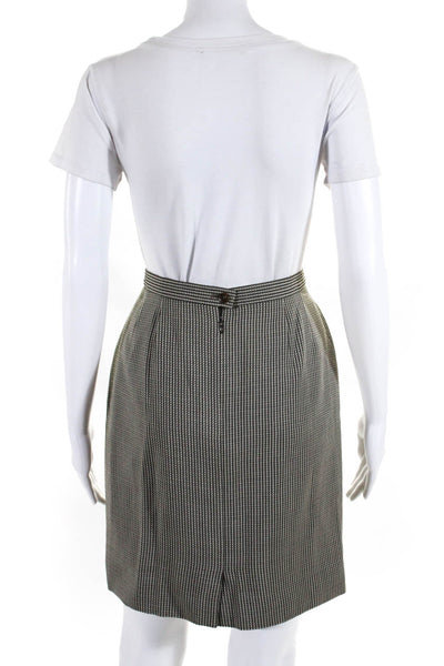 Escada Womens Striped Knee Length Pencil Skirt Olive Green Wool Size EU 38