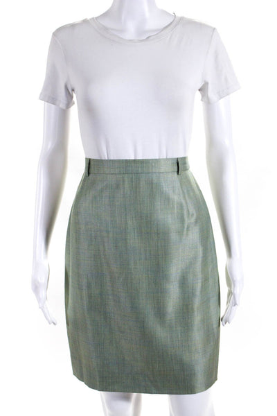 Escada Womens Striped Knee Length Pencil Skirt Olive Green Wool Size EU 38