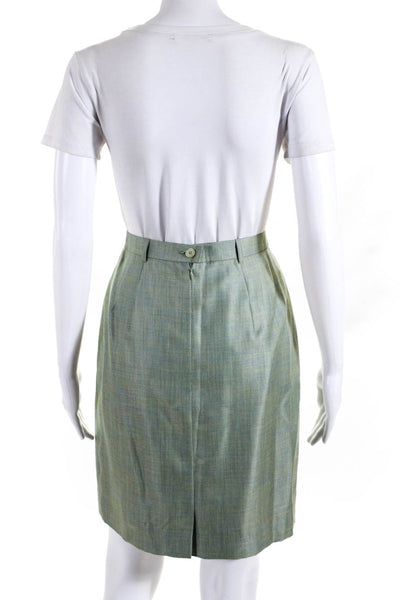 Escada Womens Striped Knee Length Pencil Skirt Olive Green Wool Size EU 38