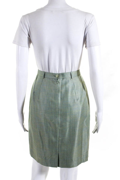 Escada Womens Woven Knee Length Pencil Skirt Blue Green Wool Silk Size EU 38