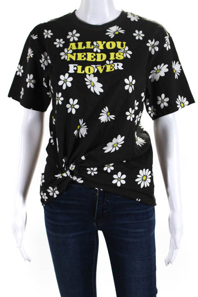 Paco Rabanne Womens Floral Print Ring Clip Tee Shirt Black Cotton Size EUR 40