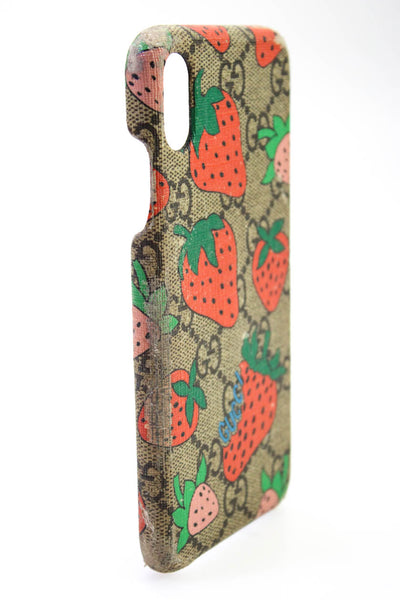 Gucci Womens Strawberry Print Guccissima Cell Phone Cover Brown