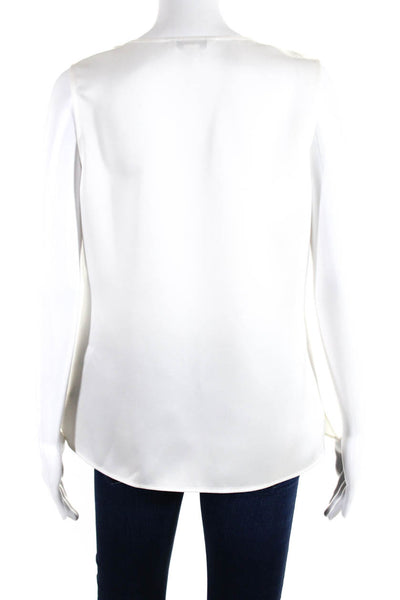 St. John Womens Draped Hem Split Sleeveless Pullover Blouse Top White Size S