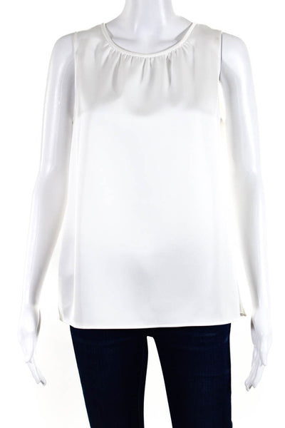 St. John Womens Round Neck Sleeveless Zip Up Pullover Blouse Top White Size S