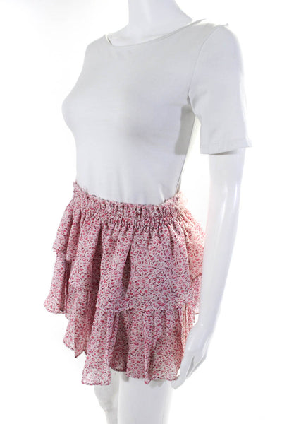 Love Shack Fancy Womens Silk Floral Print Mini Skirt Pink Size Extra Small