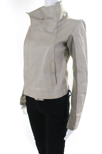 Gold Hawk Womens Leather Full Zipper Wrap Jacket Beige Size Small