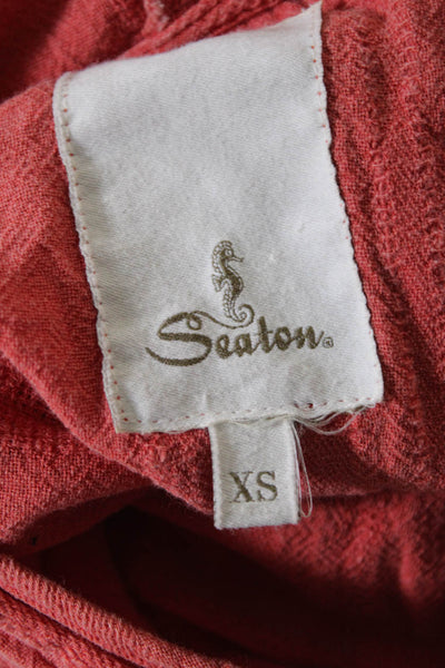 Seaton Womens Key Hole Neck Hooded Shirt White Cotton Size Extra Small