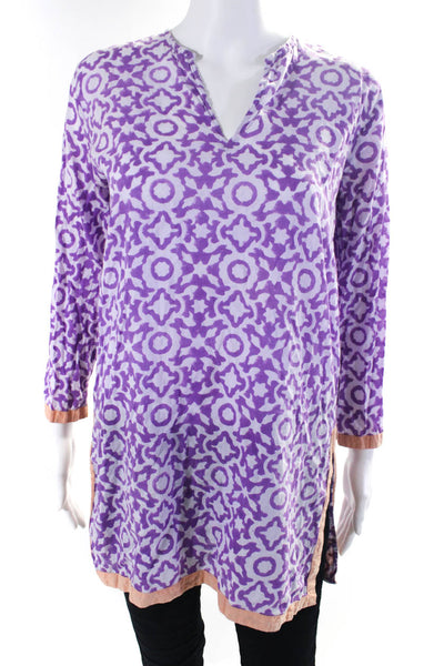 Roberta Roller Rabbit Womens Tunic Blouse White Purple Cotton Size Small