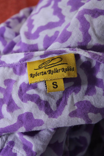 Roberta Roller Rabbit Womens Tunic Blouse White Purple Cotton Size Small