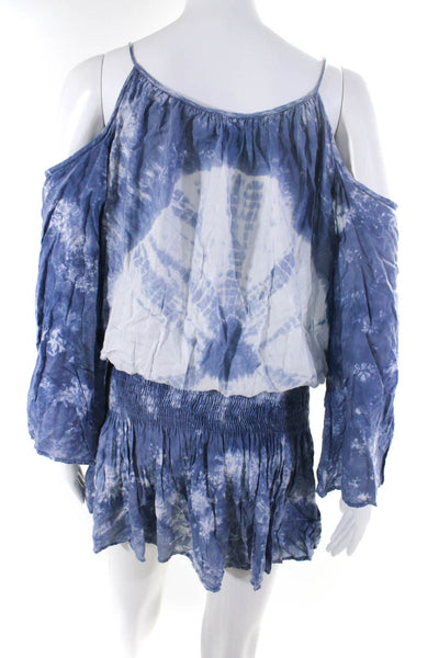 Elan Womens Tie Dye Print Key Hole Neck Dress Blue White Size Small