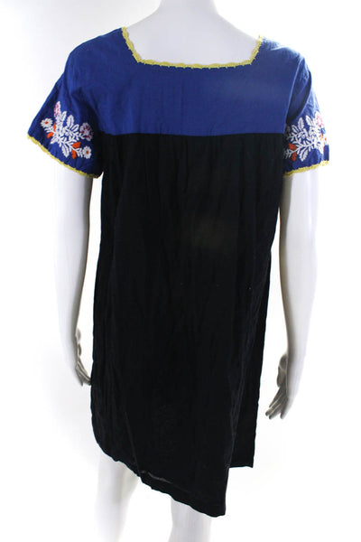 Roberta Roller Rabbit Womens Floral Embroidered Dress Black Blue Size Small