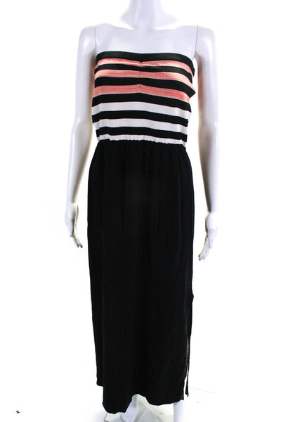 Rachel Rachel Roy Womens Black Orange Striped Strapless Maxi Dress Size L
