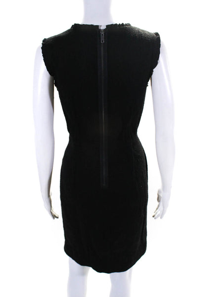 DKNY Womens Black Wool Textured Ruffle Crew Neck Sleeveless Shift Dress Size 10