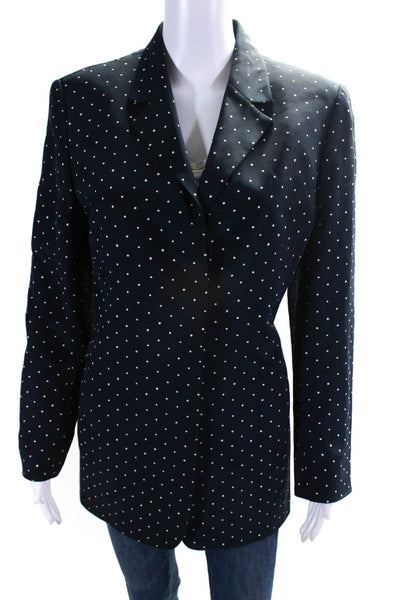 Akris Womens Polka Dot Covered Placket Buttoned Long Sleeve Blazer Navy Size 12