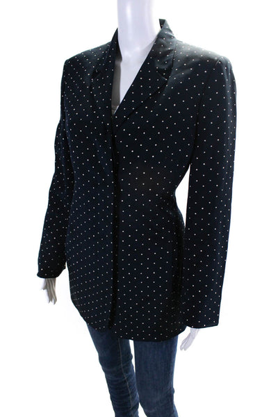 Akris Womens Polka Dot Covered Placket Buttoned Long Sleeve Blazer Navy Size 12