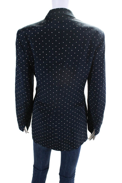 Akris Womens Polka Dot Covered Placket Buttoned Long Sleeve Blazer Navy Size 12