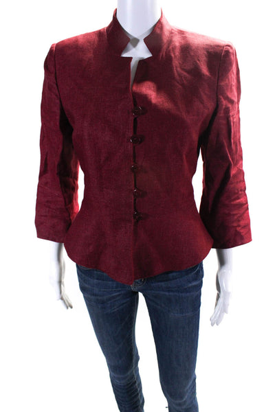 Armani Collezioni Womens Darted Buttoned Long Sleeve Peplum Blazer Red Size 8
