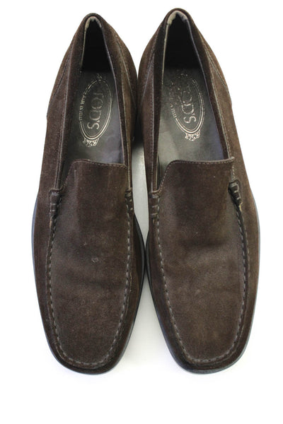 Tods Mens Suede Slide On Casual Loafers Dark Brown Size 9
