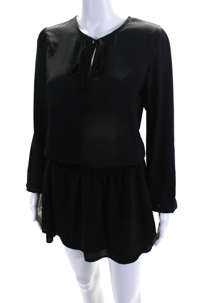 Veronica M Womens Long Sleeve V Neck Smocked Tiered Dress Black Size Small