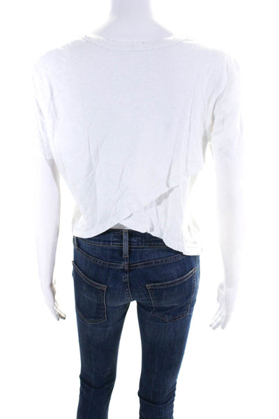 ALC Womens Short Sleeve Scoop Neck Cropped Tee Shirt White Linen Size Large