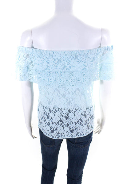 Temptation Positano Womens Floral Lace Ruche Short Sleeve Blouse Blue Size EUR34