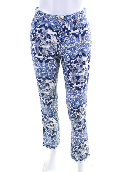 Ralph Lauren Women's Cotton Abstract Print Straight Leg Pants Blue Size 4