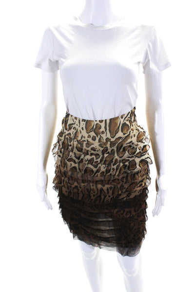 Worth Women's Silk Ombre Leopard Print Tiered Skirt Brown Size 6
