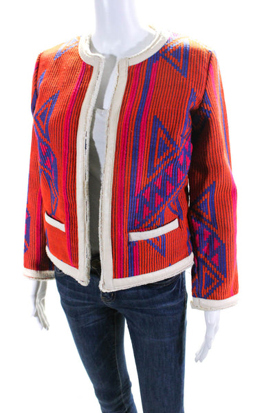 Hartford Women's Open Front Quilted leather Trim Jacket Orange Size 4