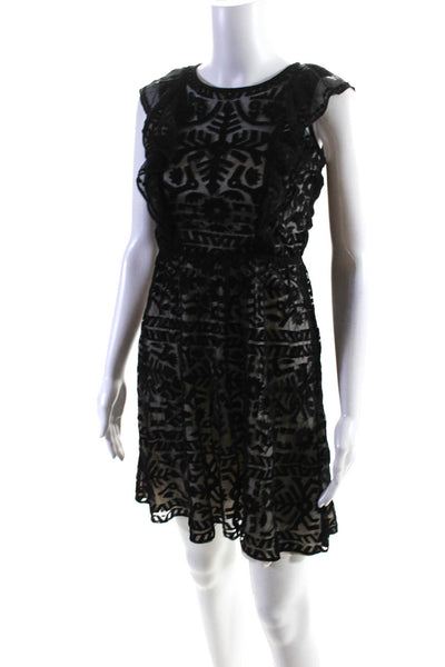 Parker Womens Floral Embroidered Cap Sleeve Lined A-Line Dress Black Size XS