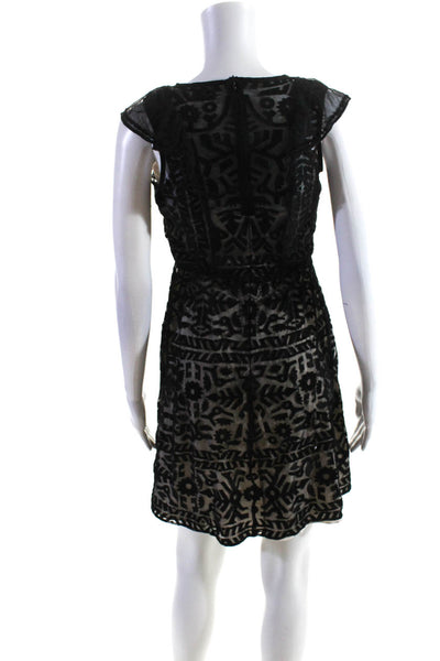 Parker Womens Floral Embroidered Cap Sleeve Lined A-Line Dress Black Size XS