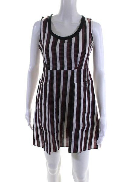 Marni Womens Red Black Striped Textured Zip Back Sleeveless Shift Dress Size 38