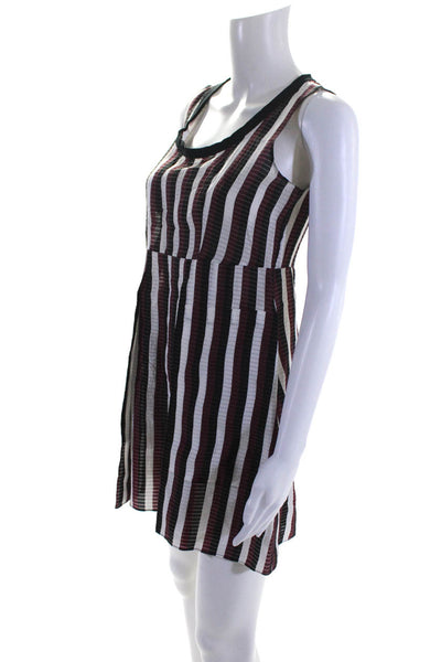 Marni Womens Red Black Striped Textured Zip Back Sleeveless Shift Dress Size 38